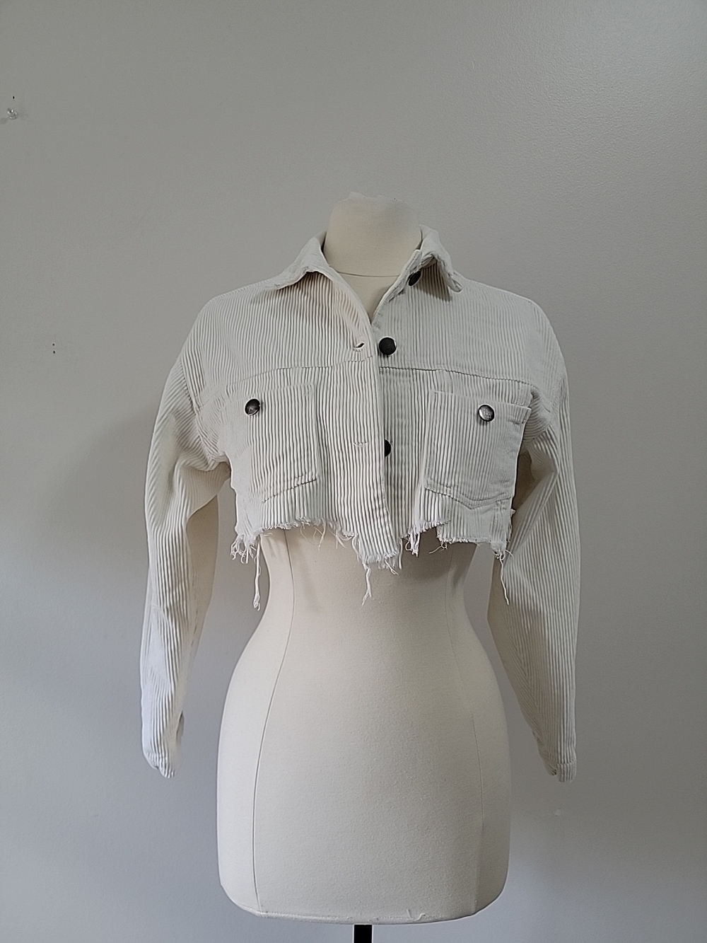 Vici Womens Jacket Button Up Cropped Corduroy White Size XSmall Pockets Casual
